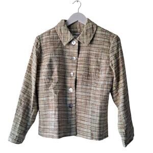 Coldwater Creek Mint Green Brown Tweed Blazer Jacket Pearl Buttons - Size 8 NWT